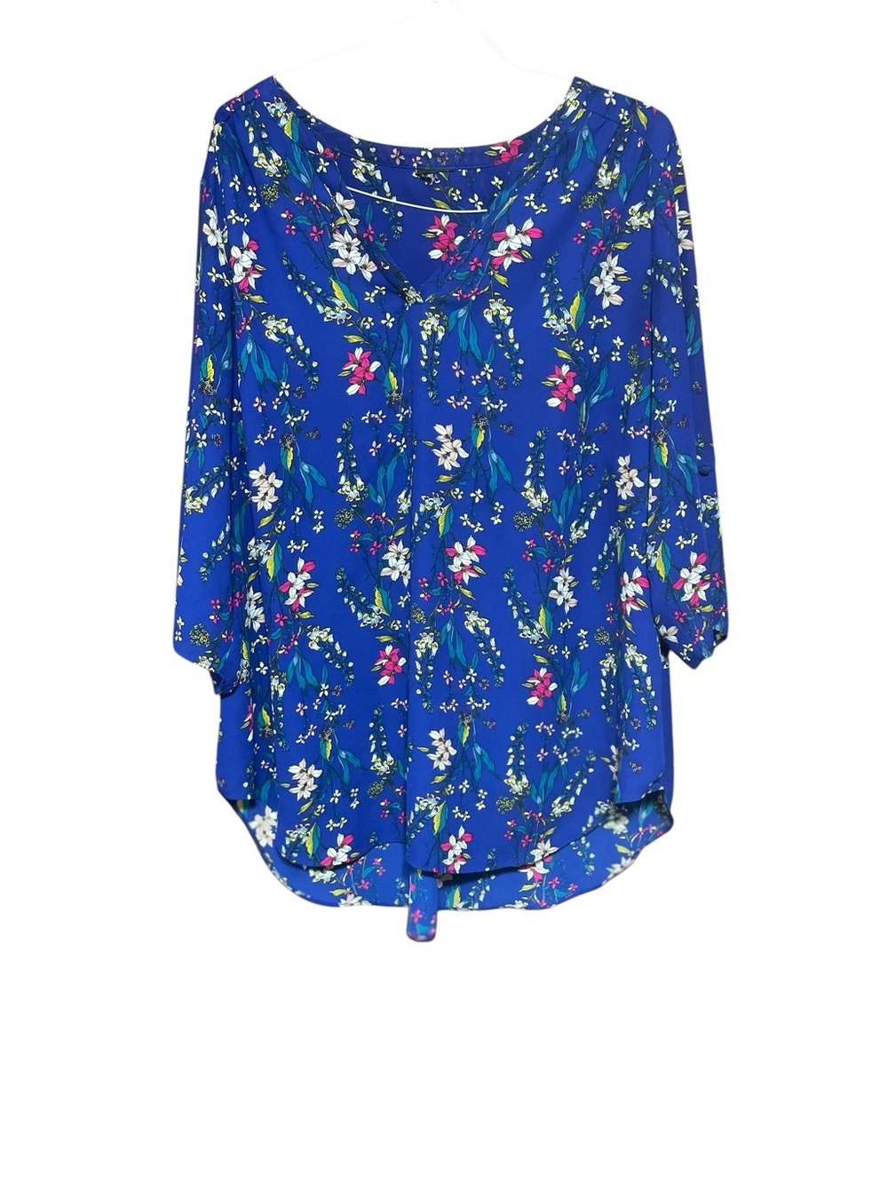 Blue Floral Scoop-Neck Women's Blouse